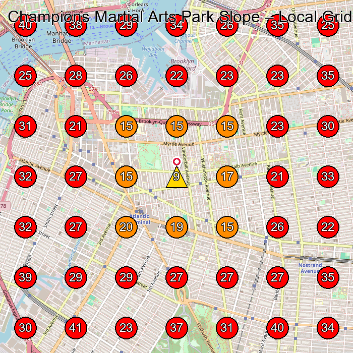 Champions Martial Arts Park Slope GeoGrid visibility map for Martial Arts School in Brooklyn